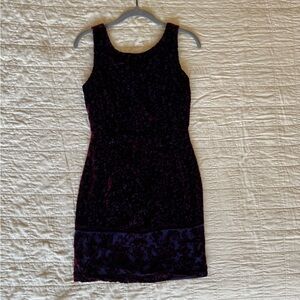 Vintage Moda International Silk Blend Black and Purple Mini Dress